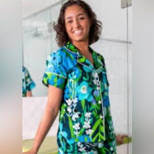 Lesley Evers ZOEY Garden Oasis Blue Floral Blue Women's Top NWT